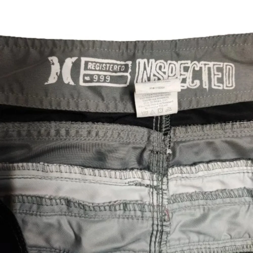 Hurley Mens Board Shorts Black Gray Red Stripe Swim Trunks Size 40 Surf Swimwear